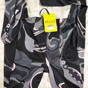 Emilio Pucci Abstract Black and Pink Leggings